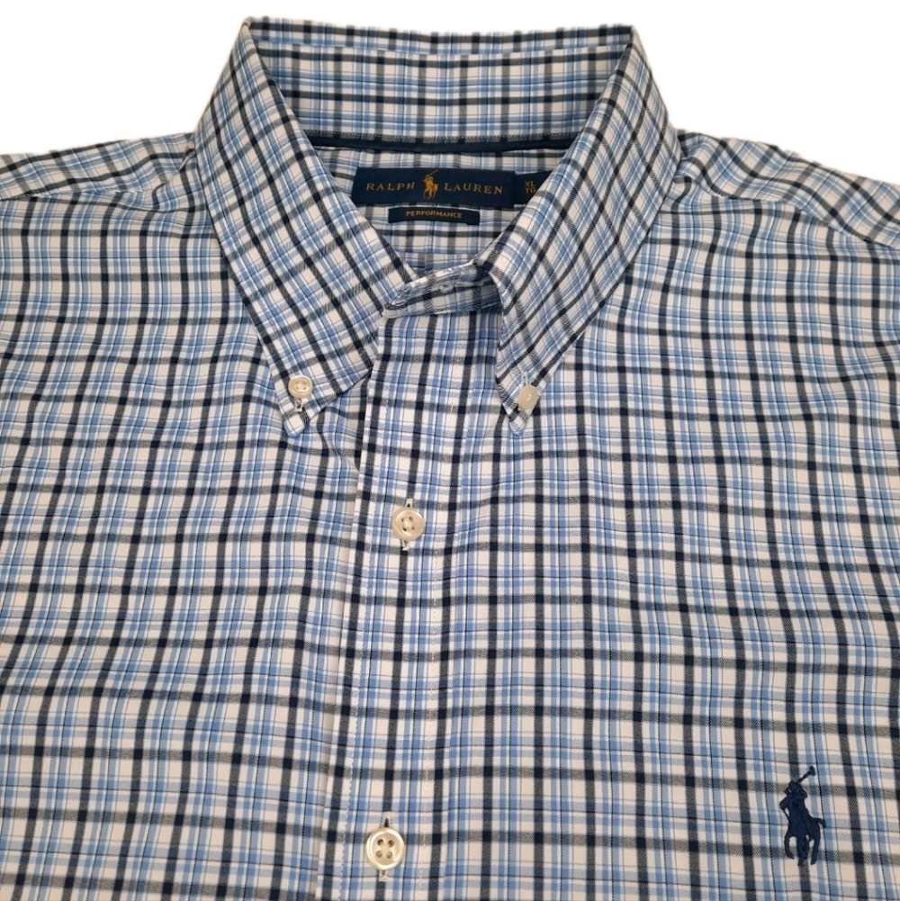 Ralph Lauren Polo Performance Pony Classic Fit Blue Plaid Button Down Mens XL